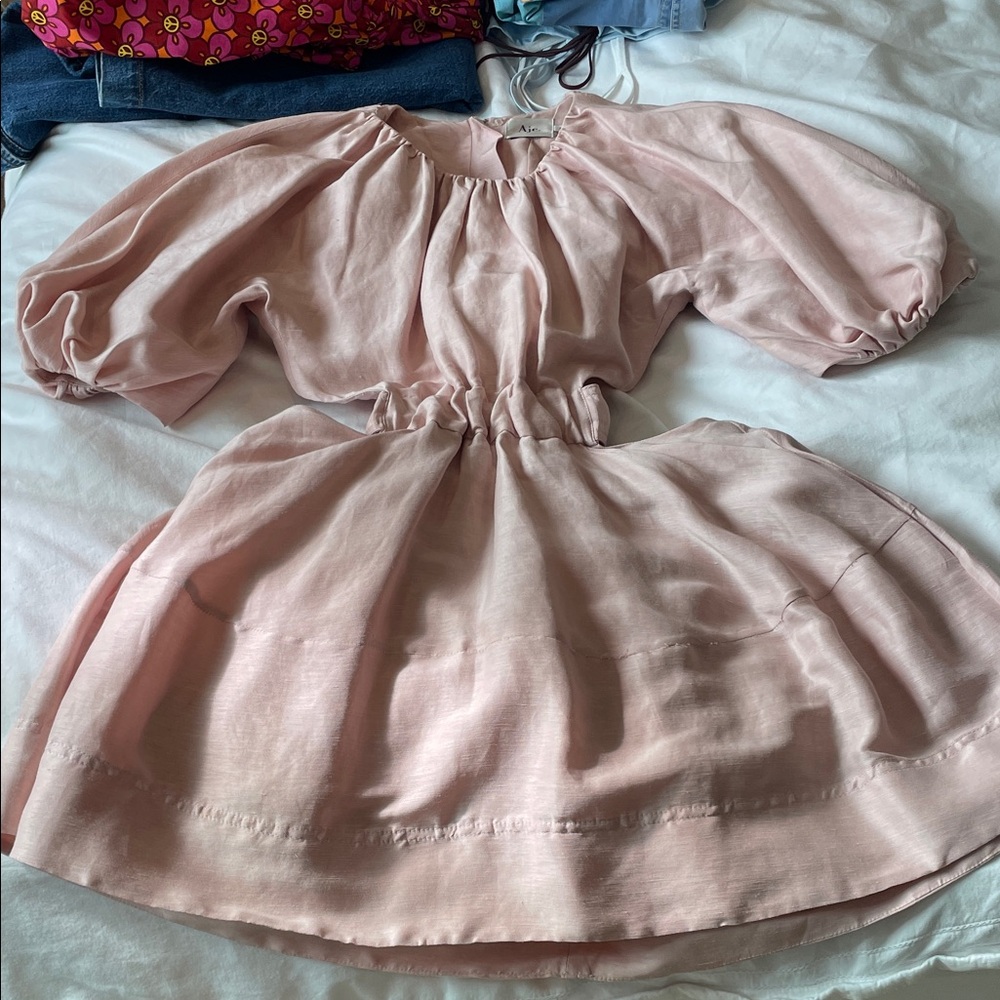 Aje Blush Pink Women’s Dress with Puff Sleeves